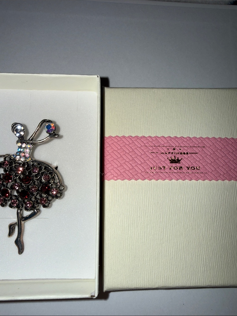 Dancing Ballerina Crystal Brooch — Pink and Silver